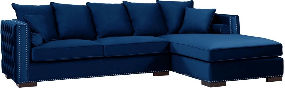 Product photograph of Moscow Blue Velvet Fabric Corner Sofa Suite - Right from Choice Furniture Superstore.