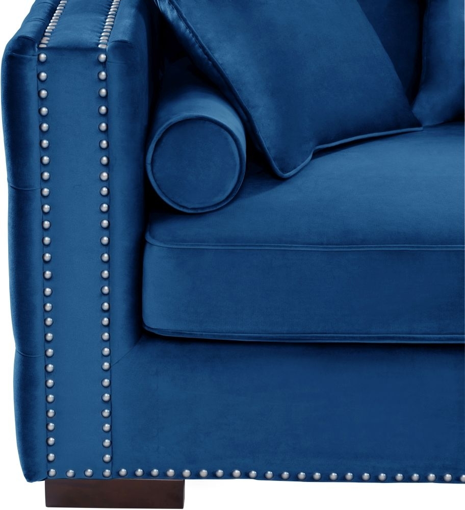 Product photograph of Moscow Blue Velvet Fabric Corner Sofa Suite - Right from Choice Furniture Superstore.