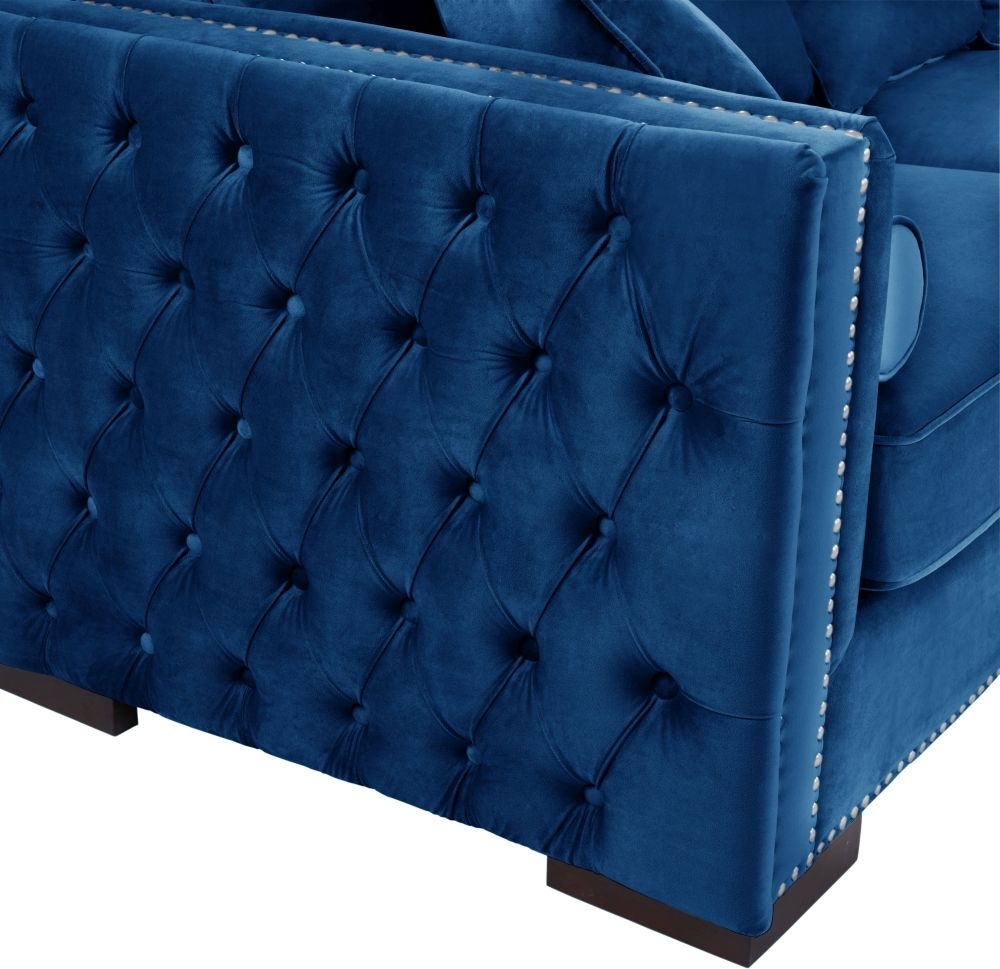 Product photograph of Moscow Blue Velvet Fabric Corner Sofa Suite - Right from Choice Furniture Superstore.