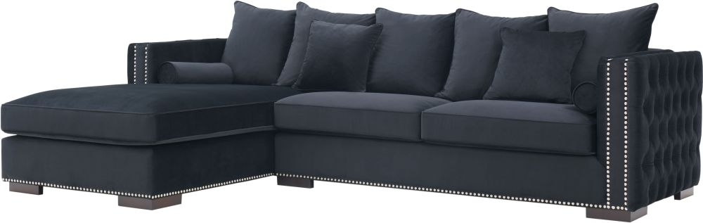 Product photograph of Moscow Black Velvet Fabric Corner Sofa Suite - Left from Choice Furniture Superstore.