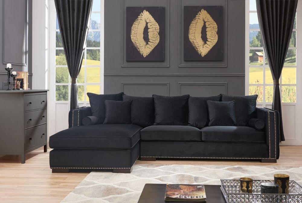 Product photograph of Moscow Black Velvet Fabric Corner Sofa Suite - Left from Choice Furniture Superstore.