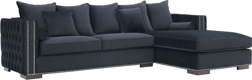 Product photograph of Inverness Black Velvet Fabric Corner Sofa Suite - Right from Choice Furniture Superstore.