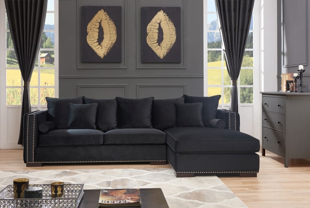 Product photograph of Inverness Black Velvet Fabric Corner Sofa Suite - Right from Choice Furniture Superstore.