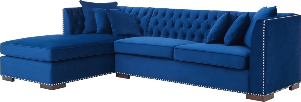 Product photograph of Chester Blue Velvet Fabric Corner Sofa Suite - Left from Choice Furniture Superstore.