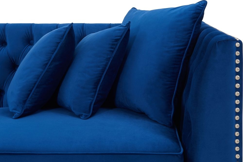 Product photograph of Chester Blue Velvet Fabric Corner Sofa Suite - Left from Choice Furniture Superstore.