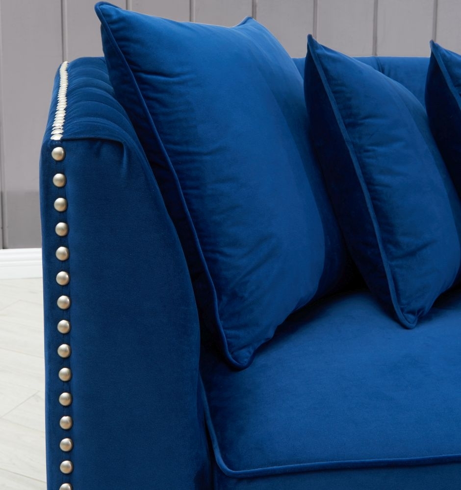 Product photograph of Chester Blue Velvet Fabric Corner Sofa Suite - Right from Choice Furniture Superstore.