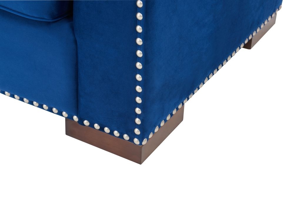 Product photograph of Chester Blue Velvet Fabric Corner Sofa Suite - Right from Choice Furniture Superstore.