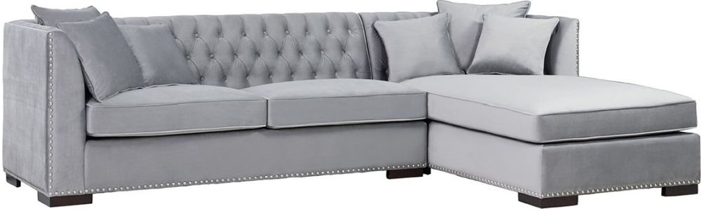 Product photograph of Kingston Grey Velvet Fabric Corner Sofa Suite - Right from Choice Furniture Superstore.