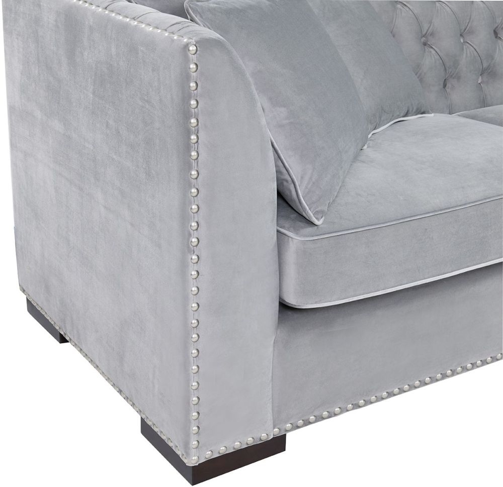 Product photograph of Kingston Grey Velvet Fabric Corner Sofa Suite - Right from Choice Furniture Superstore.