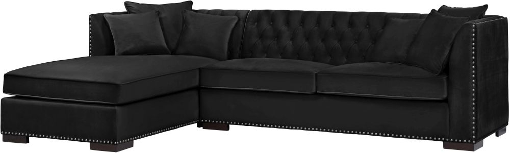 Product photograph of Chester Black Velvet Fabric Corner Sofa Suite - Left from Choice Furniture Superstore.