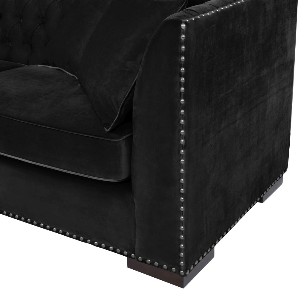 Product photograph of Chester Black Velvet Fabric Corner Sofa Suite - Left from Choice Furniture Superstore.