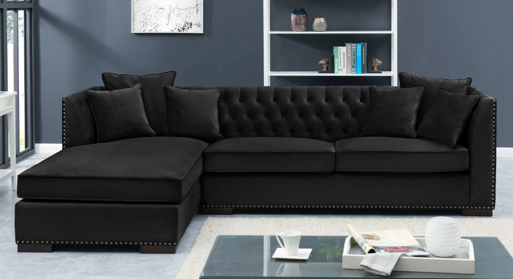 Product photograph of Chester Black Velvet Fabric Corner Sofa Suite - Left from Choice Furniture Superstore.