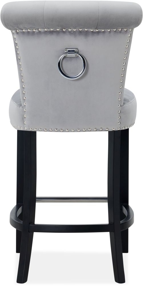 Product photograph of Grey Velvet Fabric Knockerback Barstool from Choice Furniture Superstore.