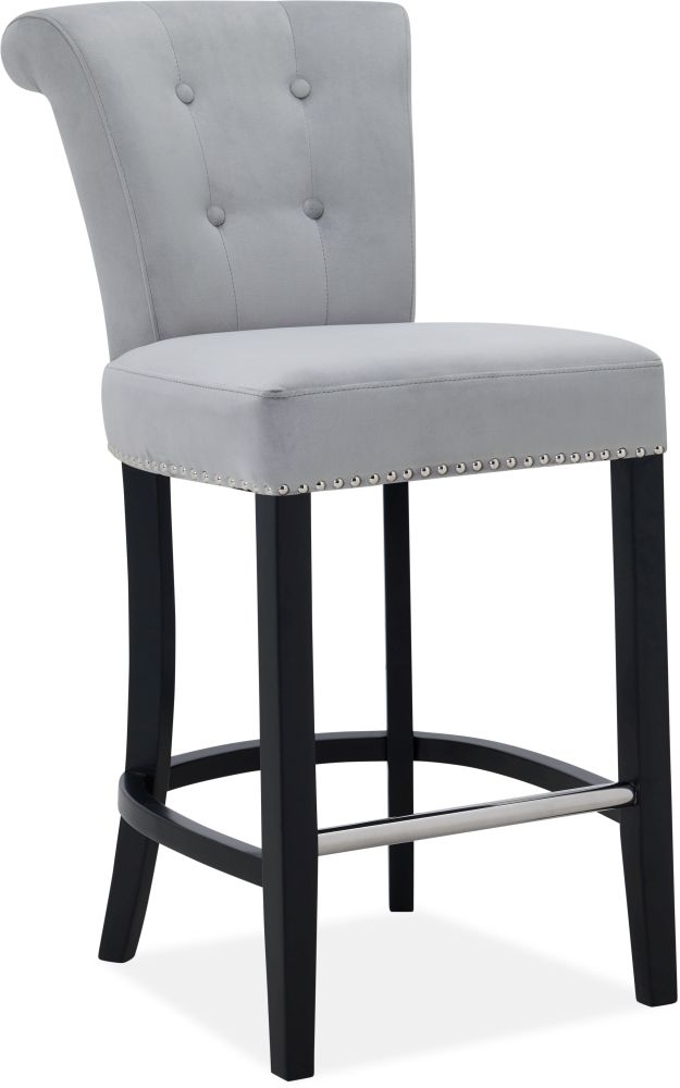 Product photograph of Grey Velvet Fabric Knockerback Barstool from Choice Furniture Superstore.