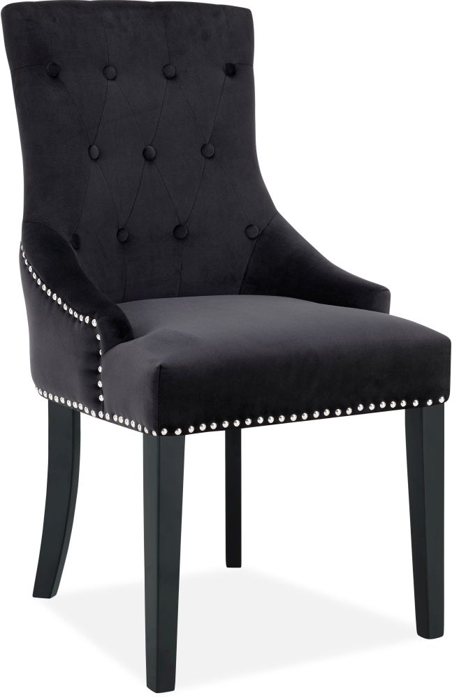 Product photograph of Lion Black Velvet Fabric Lion Head Knockerback Dining Chair Pair from Choice Furniture Superstore.