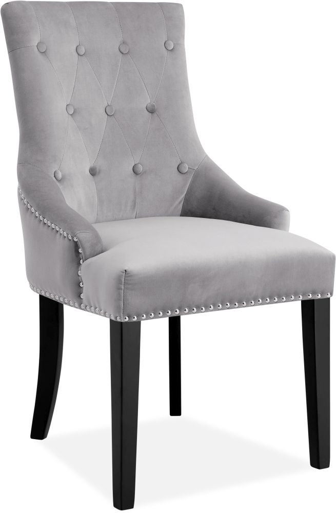 Product photograph of Lion Grey Velvet Fabric Lion Head Knockerback Dining Chair Pair from Choice Furniture Superstore.