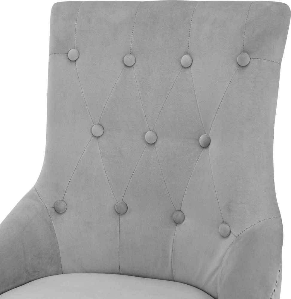 Product photograph of Lion Grey Velvet Fabric Lion Head Knockerback Dining Chair Pair from Choice Furniture Superstore.