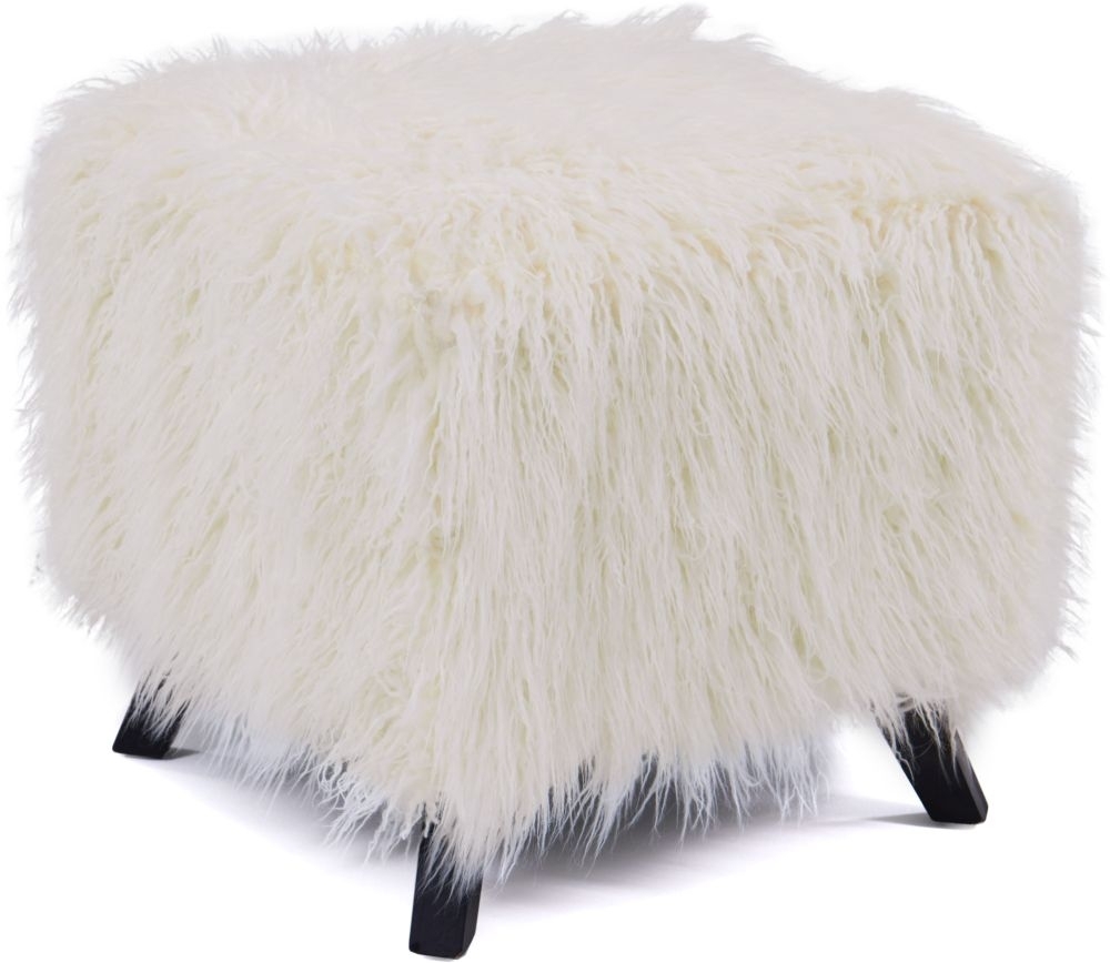 Product photograph of Heavy Shag White Faux Sheepskin Fur Cube Stool from Choice Furniture Superstore.