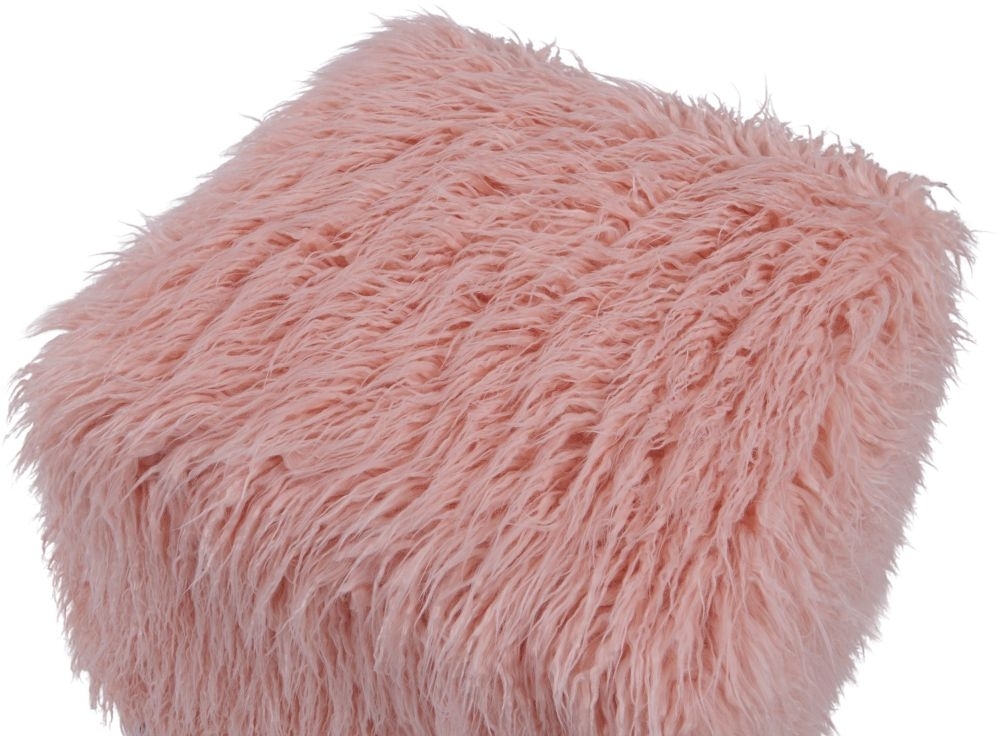 Product photograph of Heavy Shag Pink Faux Sheepskin Fur Cube Stool from Choice Furniture Superstore.