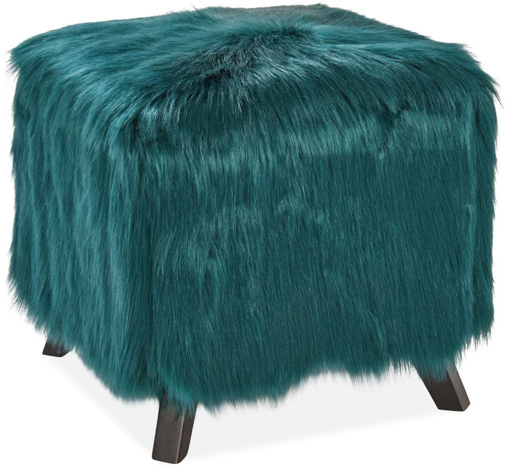 Product photograph of Heavy Shag Teal Faux Sheepskin Fur Cube Stool from Choice Furniture Superstore.