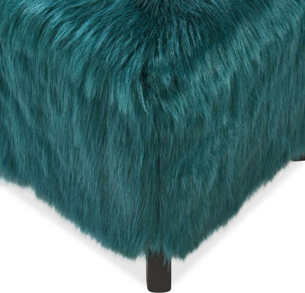 Product photograph of Heavy Shag Teal Faux Sheepskin Fur Cube Stool from Choice Furniture Superstore.