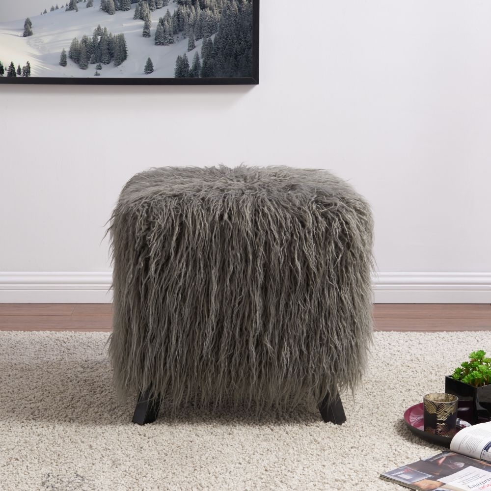 Product photograph of Heavy Faux Sheepskin Fur Cube Stool from Choice Furniture Superstore.