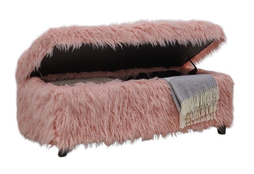 Product photograph of Newcastle Pink Faux Sheepskin Fur Ottoman from Choice Furniture Superstore.