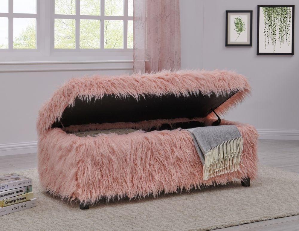 Product photograph of Newcastle Pink Faux Sheepskin Fur Ottoman from Choice Furniture Superstore.