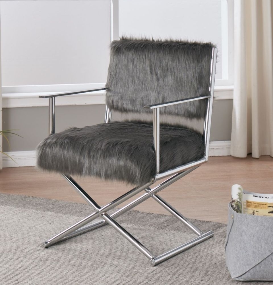 Product photograph of Grey Faux Sheepskin Fur Director Chair from Choice Furniture Superstore.