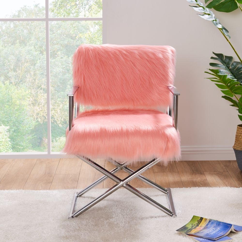 Product photograph of Pink Faux Sheepskin Fur Director Chair from Choice Furniture Superstore.