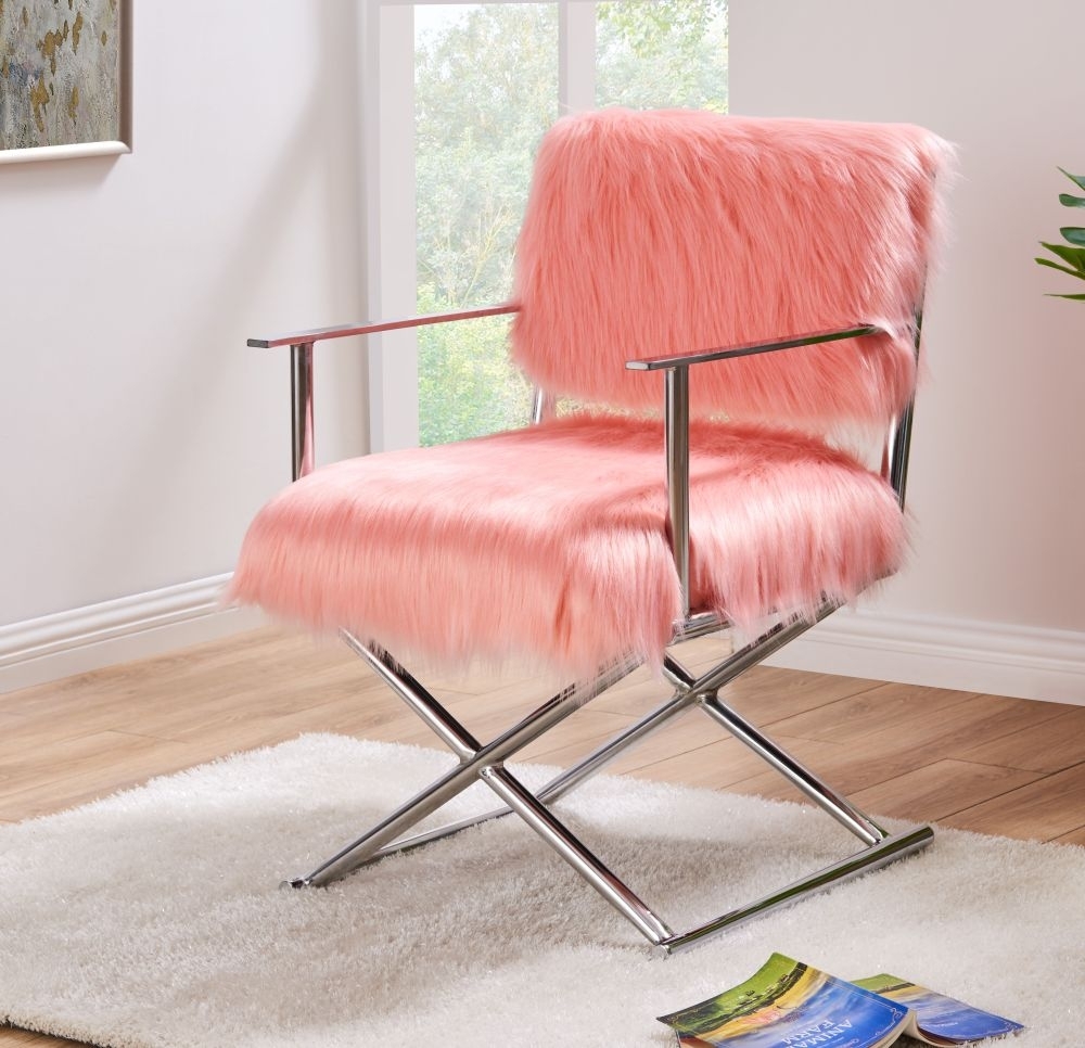 Product photograph of Pink Faux Sheepskin Fur Director Chair from Choice Furniture Superstore.