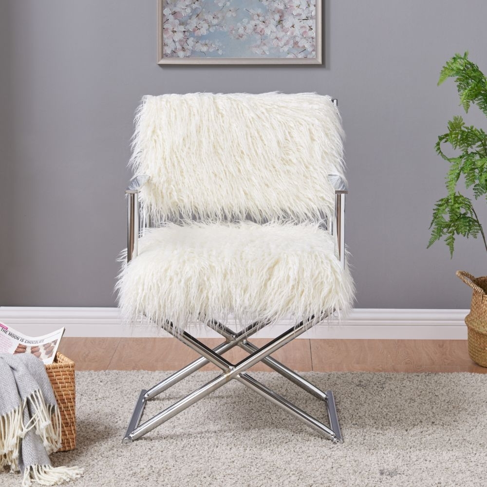 Product photograph of White Faux Sheepskin Fur Director Chair from Choice Furniture Superstore.