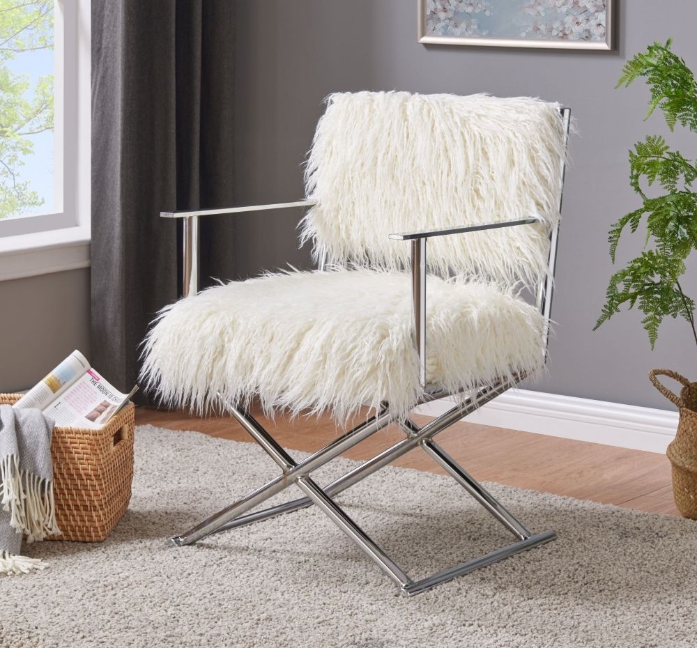 Product photograph of White Faux Sheepskin Fur Director Chair from Choice Furniture Superstore.