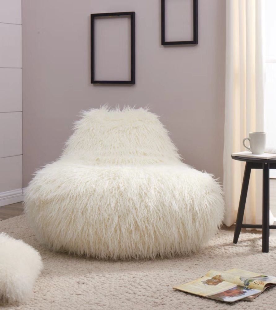 Product photograph of White Faux Sheepskin Fur Bean Bag from Choice Furniture Superstore.