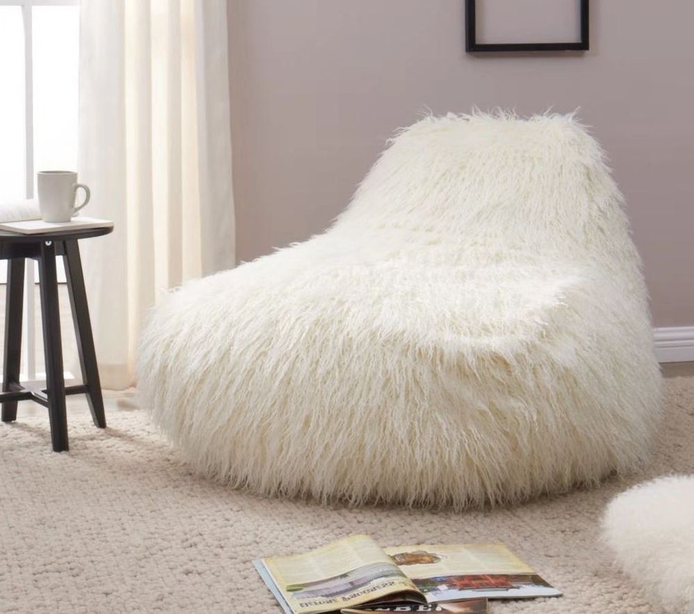 Product photograph of White Faux Sheepskin Fur Bean Bag from Choice Furniture Superstore.