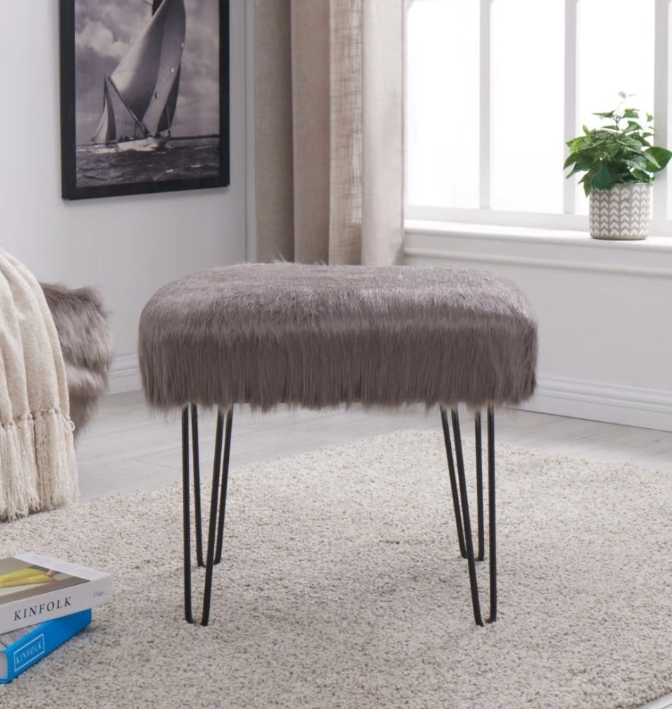 Product photograph of Faux Sheepskin Fur Stool from Choice Furniture Superstore.