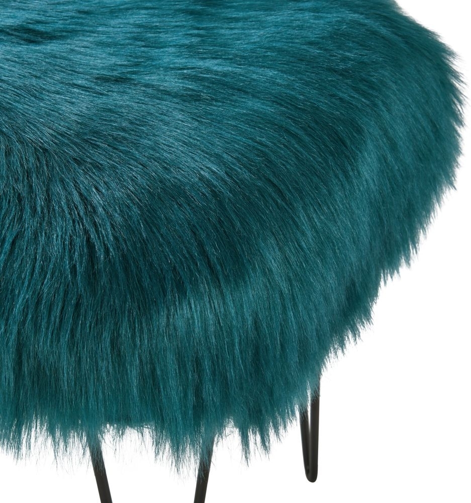 Product photograph of Teal Faux Sheepskin Fur Stool from Choice Furniture Superstore.