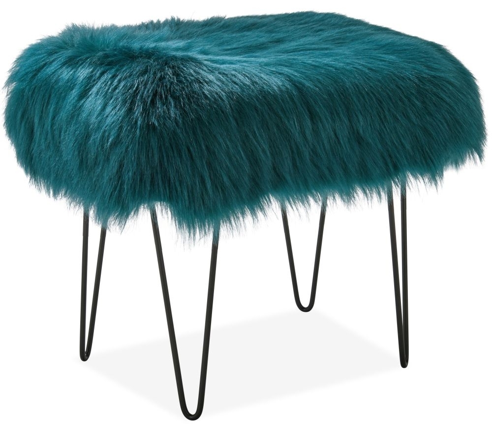 Product photograph of Teal Faux Sheepskin Fur Stool from Choice Furniture Superstore.