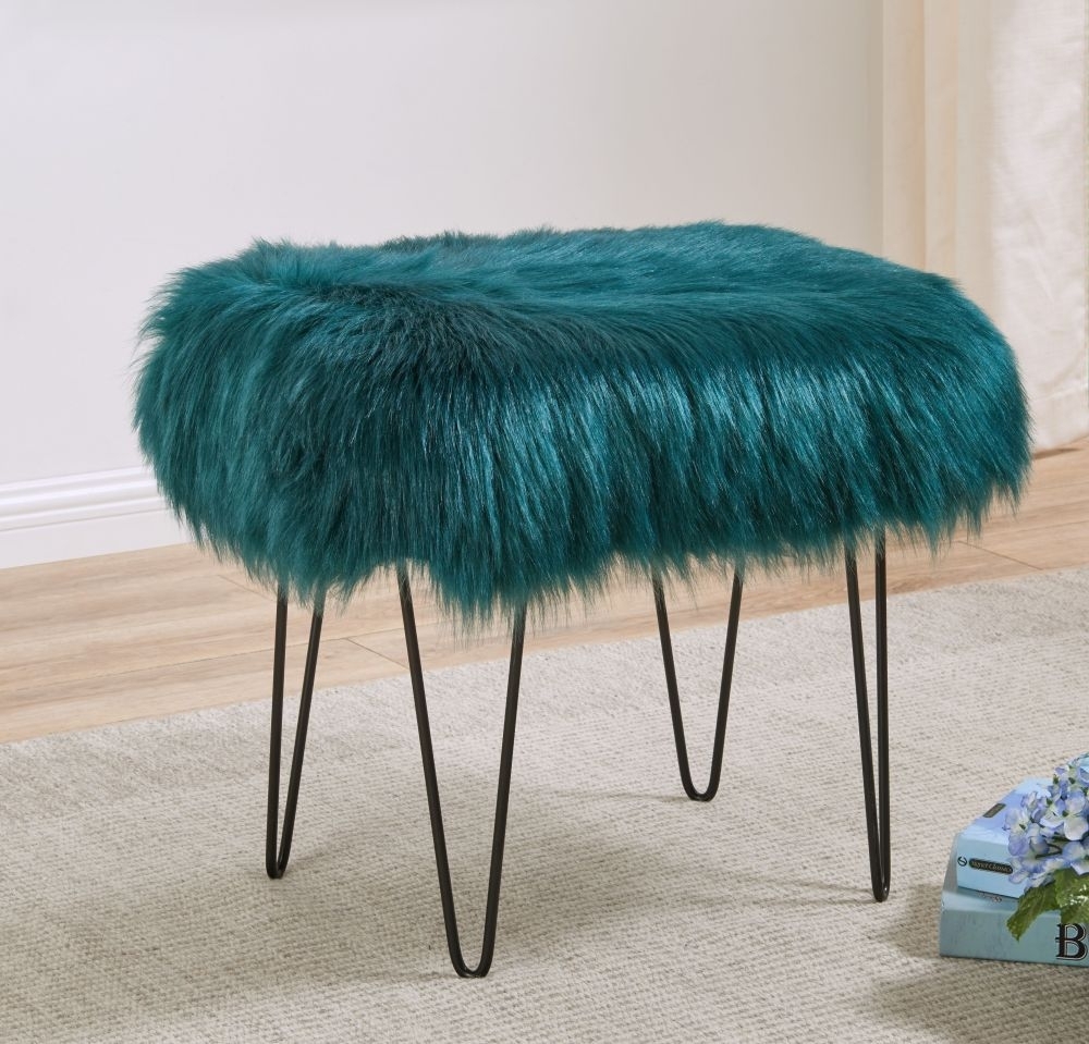 Product photograph of Teal Faux Sheepskin Fur Stool from Choice Furniture Superstore.