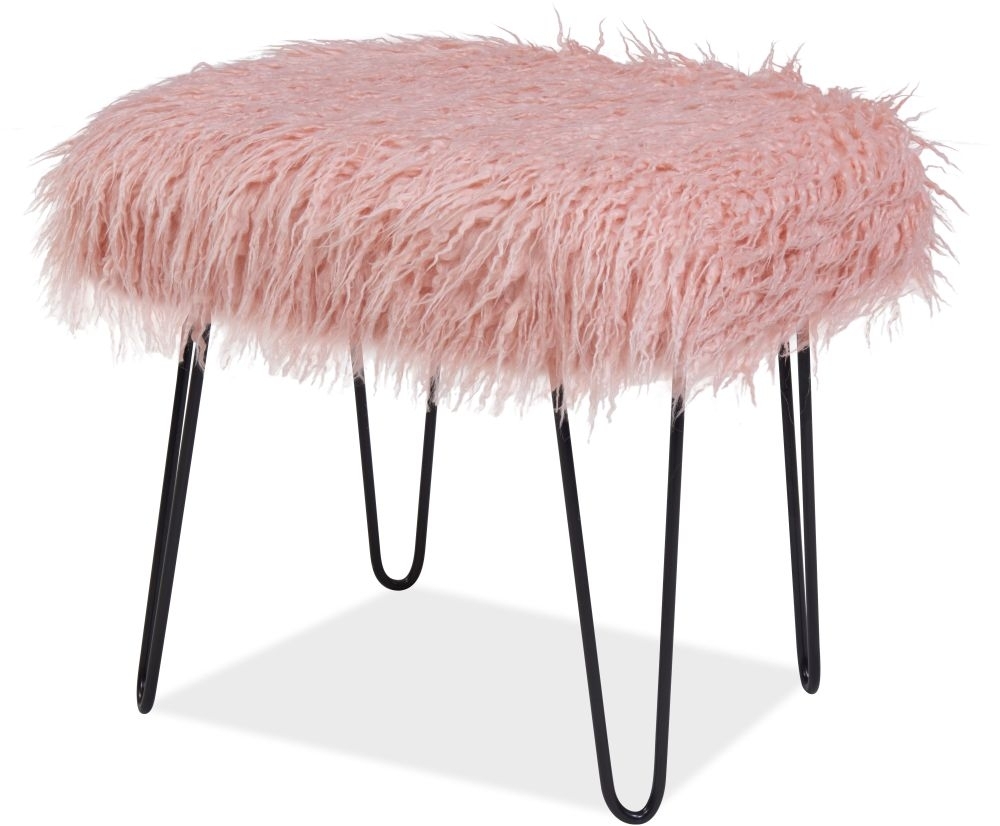 Product photograph of Pink Faux Sheepskin Fur Stool from Choice Furniture Superstore.