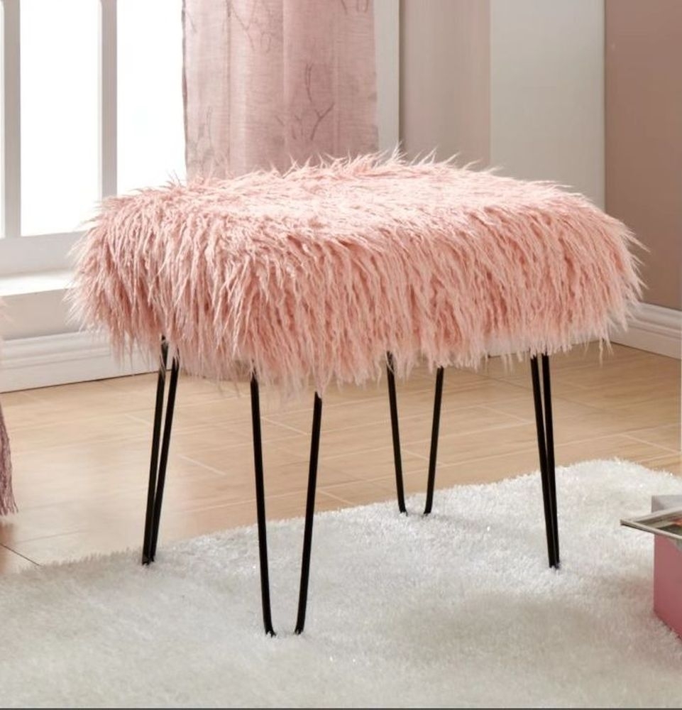 Product photograph of Pink Faux Sheepskin Fur Stool from Choice Furniture Superstore.