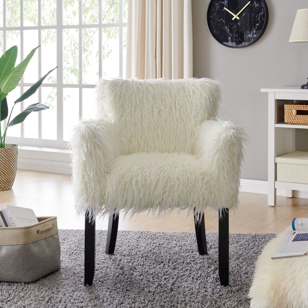 Product photograph of Heavy Shag White Faux Sheepskin Fur Tub Chair from Choice Furniture Superstore.