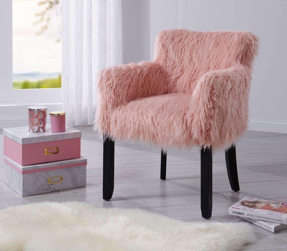 Product photograph of Heavy Shag Pink Faux Sheepskin Fur Tub Chair from Choice Furniture Superstore.