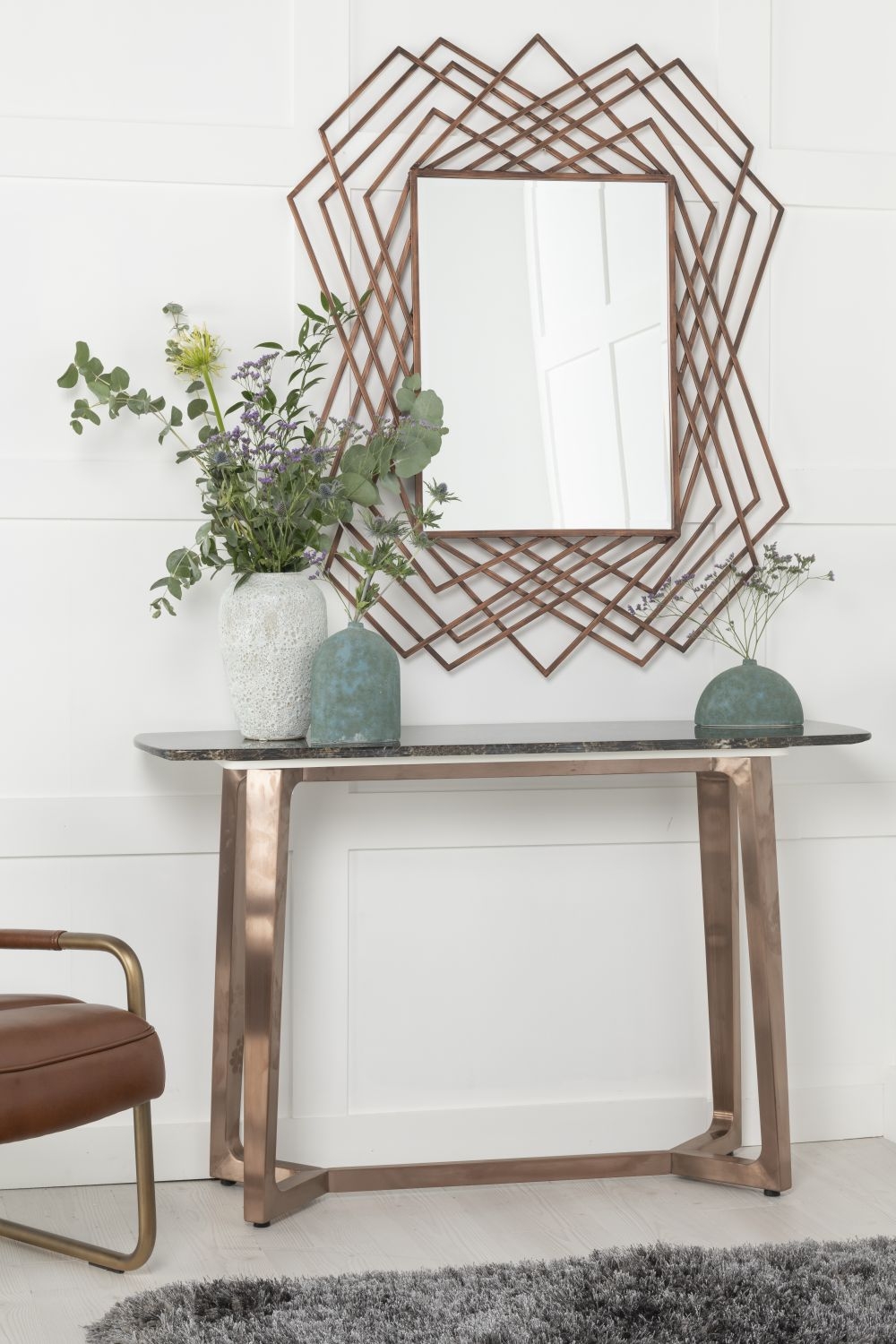 Product photograph of Clearance - Urban Deco Aurora Brown Marble And Bronze Console Table from Choice Furniture Superstore.