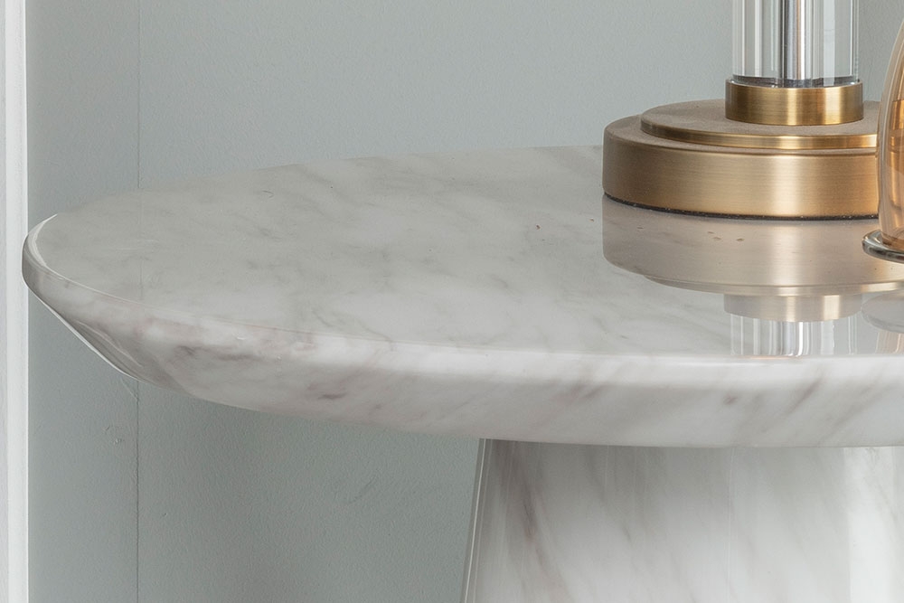 Product photograph of Carrera Marble Side Table White Round Top With Cone Pedestal Base from Choice Furniture Superstore.