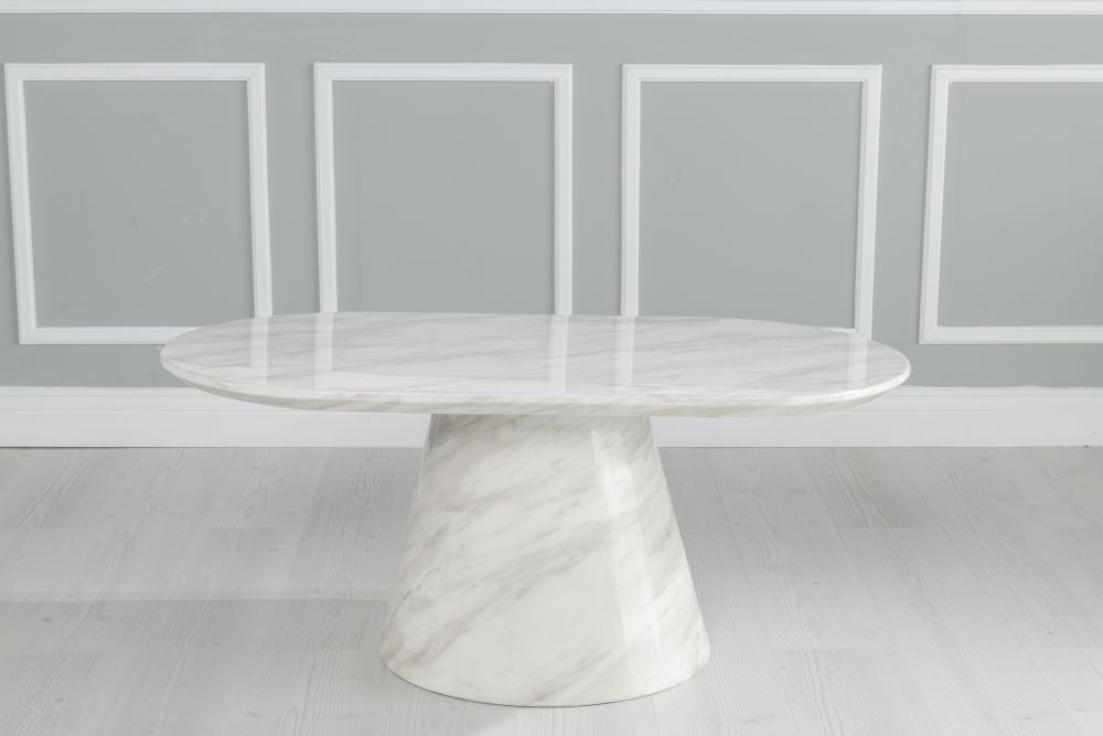Product photograph of Carrera Marble Coffee Table White Oval Top With Cone Pedestal Base from Choice Furniture Superstore.