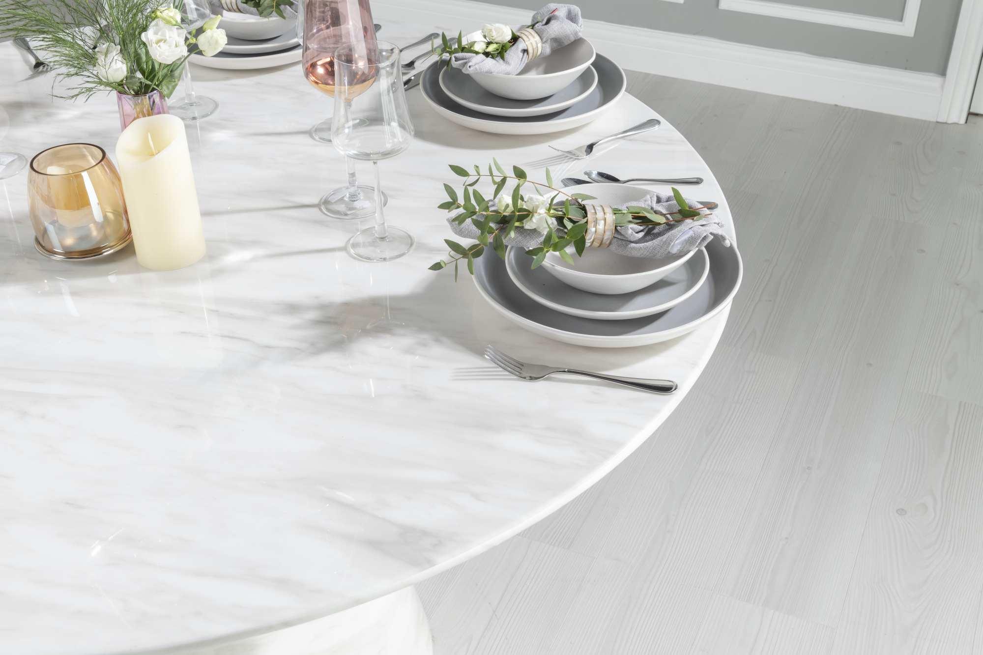 Product photograph of Carrera 130cm White Marble Round Dining Set - Black Knockerback Chairs from Choice Furniture Superstore.