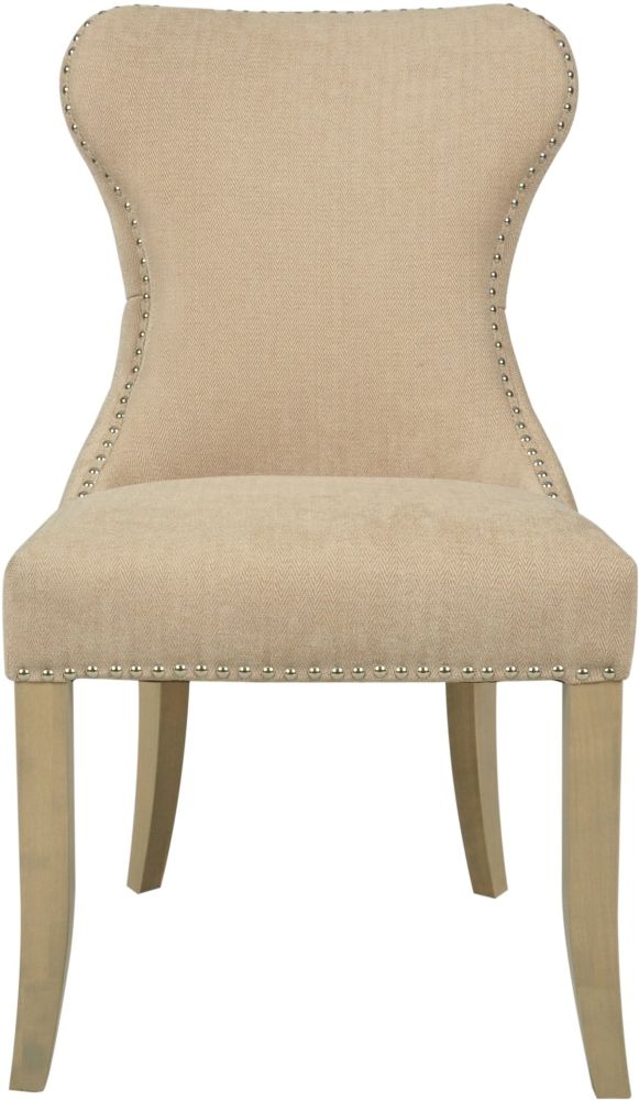 Product photograph of Herringbone Button Back Beige Fabric Dining Chair Sold In Pairs from Choice Furniture Superstore.