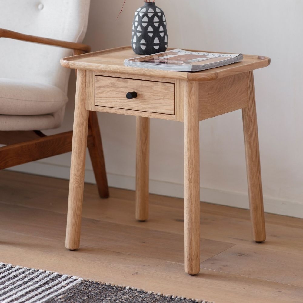 Product photograph of Nevada Oak 1 Drawer Side Table from Choice Furniture Superstore.
