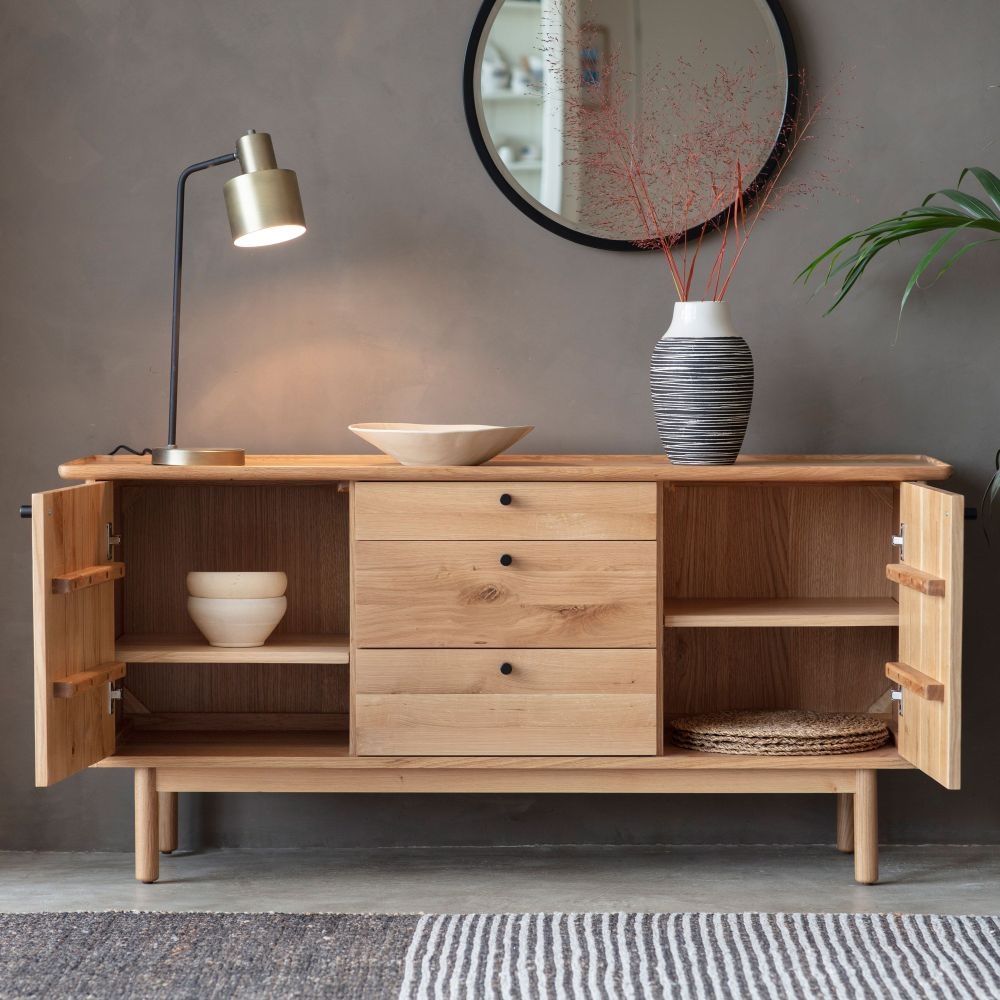 Product photograph of Nevada Oak 2 Door 3 Drawer Sideboard from Choice Furniture Superstore.